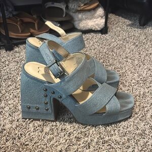 Jessica Simpson Blue Platform Sandals with Chunky Sole